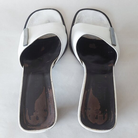 Tom Ford Era Gucci Slide Block Chunky Heel White Leather Comfy Mules Sandals - Picture 8 of 16